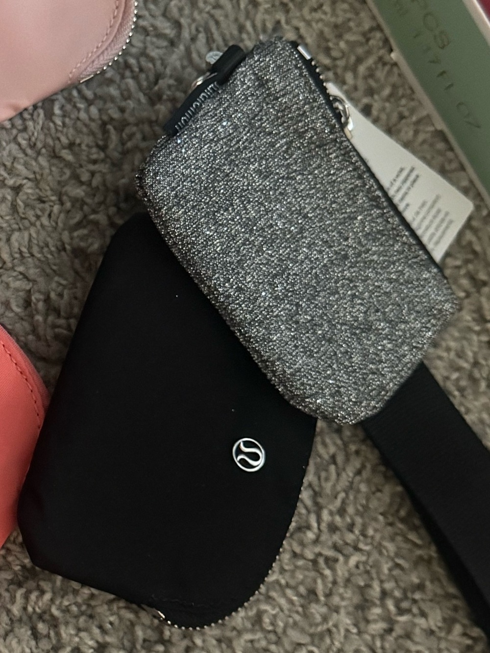 lululemon athletica Silver Glitter and Black dual pouch